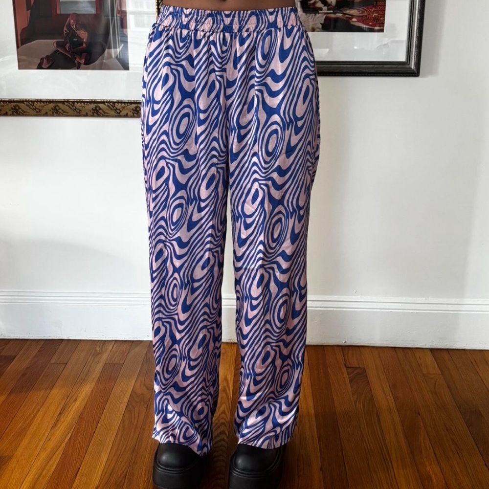 LALA Pink and Blue Swirl Satin Pants